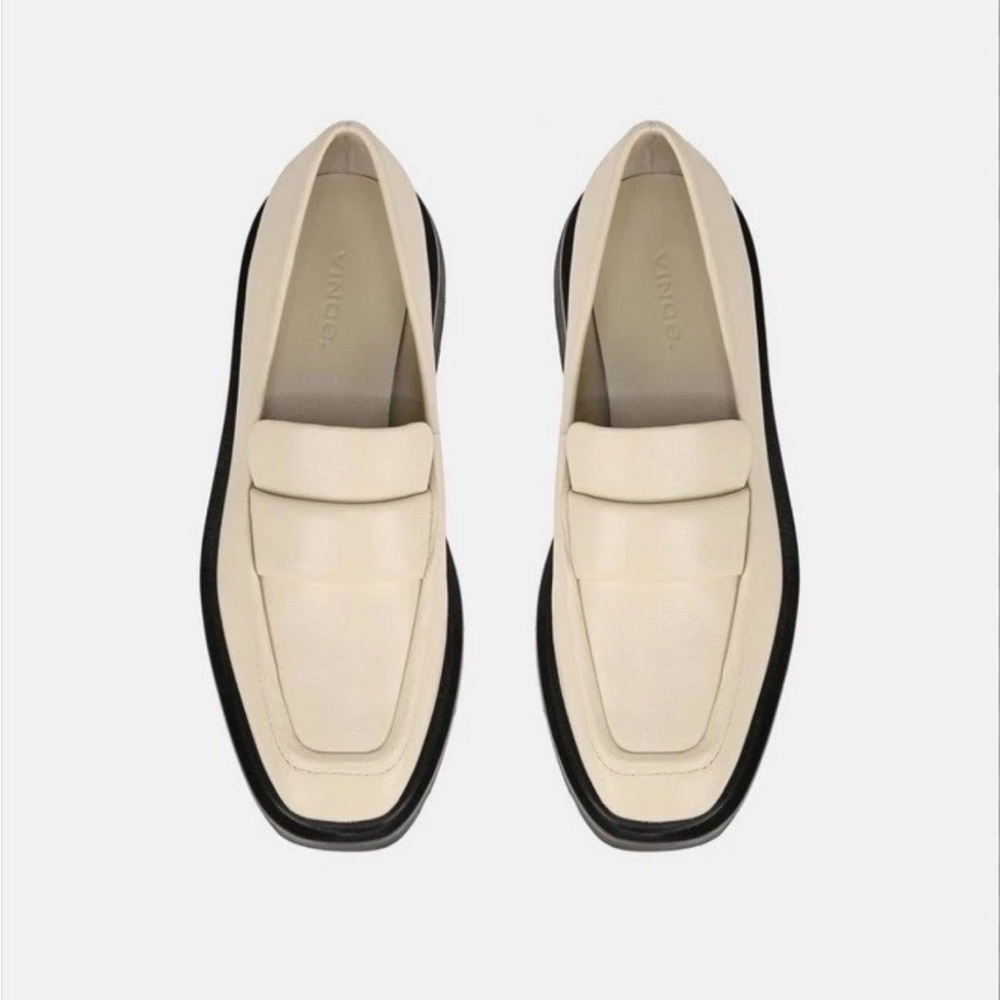 Vince Robin Leather Loafer Lug Sole Cream Bone Moonlight Womens Size 8.5